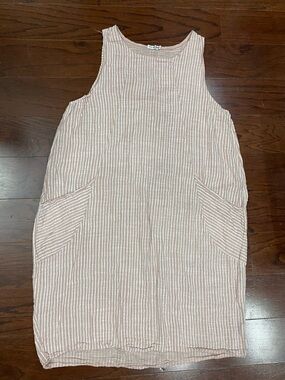 Pink Striped Maxi Dress Womens Lagenlook Sleeveless Travel Made In Italy Cotton